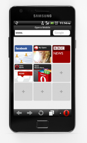 Die Schnellwahlseite von Opera Mobile 11.1