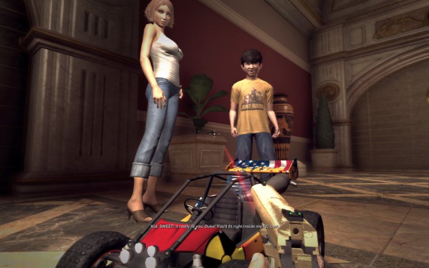 Auch geschrumpft ist der Duke noch ein Frauenschwarm - PC-Version (Bild: Golem.de).