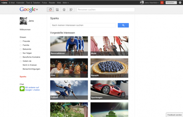 Google+: Sparks zeigen Neuigkeiten zu beliebigen Themen