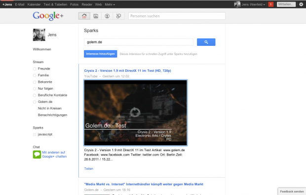 Google+: Sparks zeigen Neuigkeiten zu beliebigen Themen