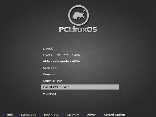 Bootmenü der LiveCD von PCLinuxOS