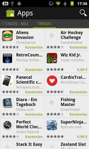 Android Market 3.0.26 - Trends-Bereich