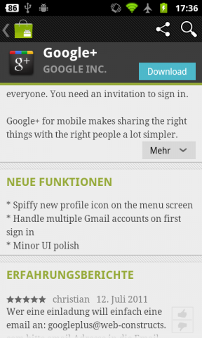 Android Market 3.0.26 - neue Funktionen einer Software sind nun separat aufgeführt.