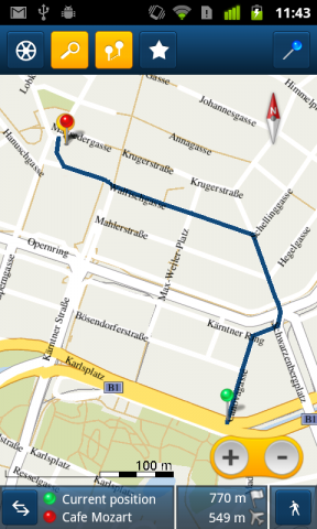 Forevermap 2.1 mit eingezeichneter Route