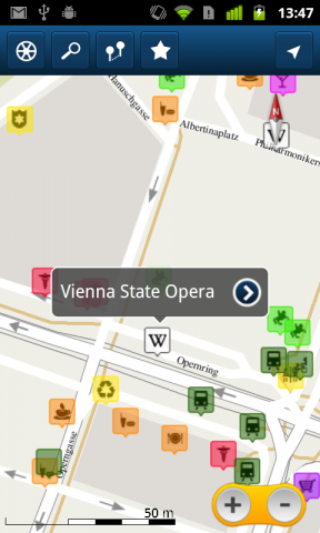 Forevermap 2.1 zeigt interessante Orte in der Umgebung
