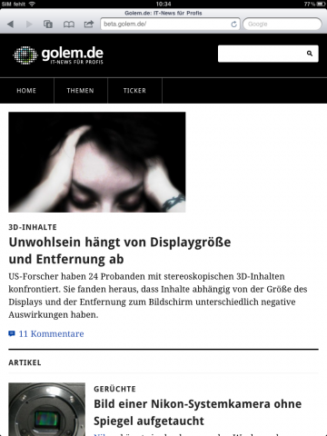 Mobile Version von Golem.de auf dem iPad