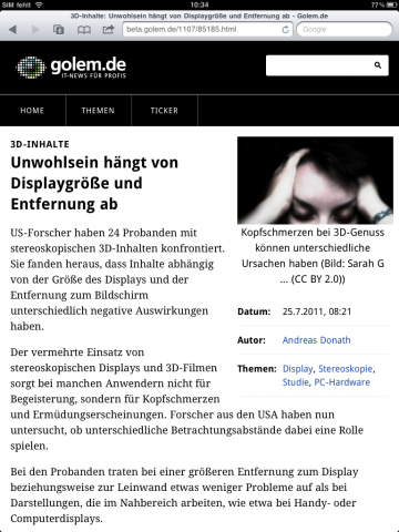 Artikelansicht auf dem iPad