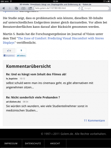 Kommentarübersicht auf dem iPad
