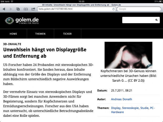 Artikelansicht auf dem iPad