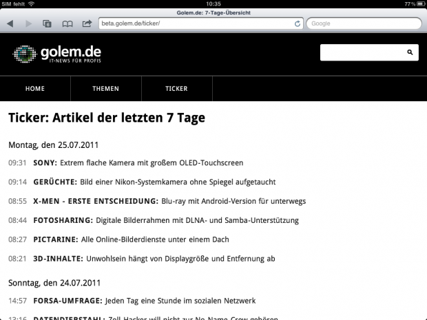 Ticker auf dem iPad