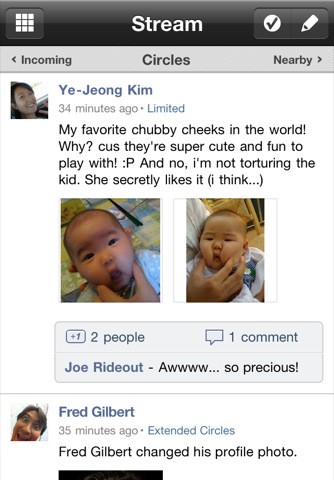 Google+-Stream auf dem iPhone.