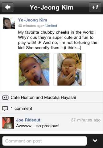 Kommentarfunktion von Google+ auf dem iPhone.