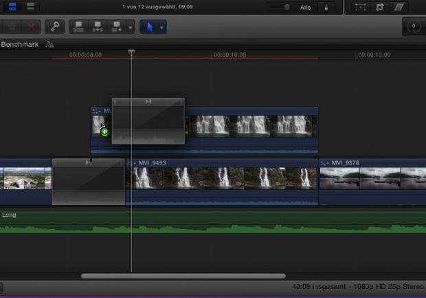 Blenden, Effekte und Filter können nur in die primäre Storyline gesetzt werden.
