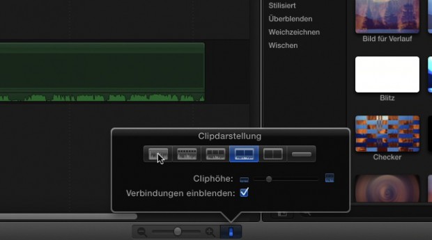 Clips können in der Magnetic Timeline auf sechs Arten angezeigt werden.