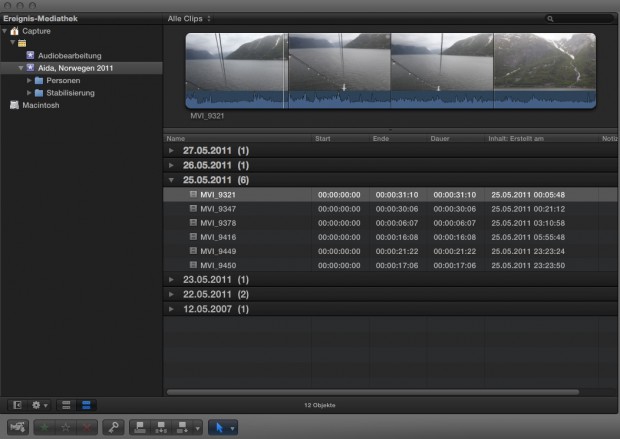 Die Ereignismediathek im klassischen Look