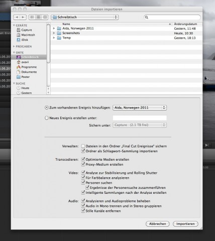 Beim Import haben Nutzer viele Optionen, die Dateien analysieren und optimieren zu lassen.