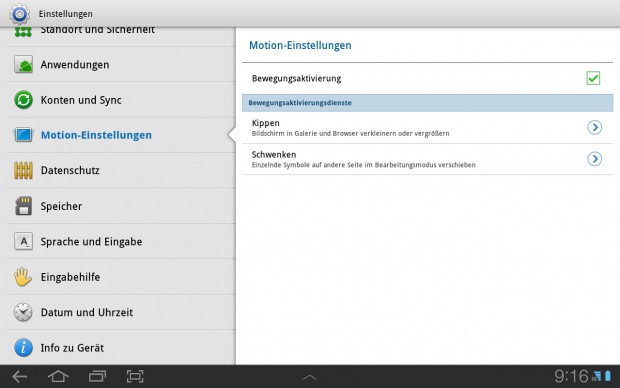 Der Lagesensor wird für das Verkleinern und Vergrößern von Inhalten benutzt.
