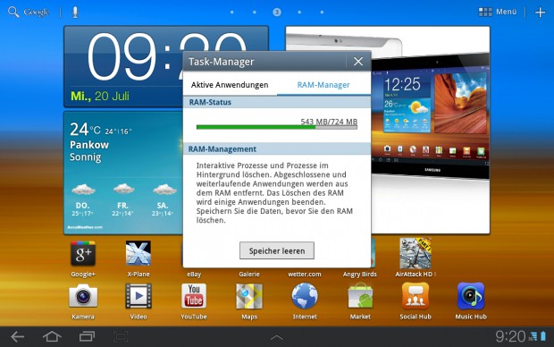 ... mit Speicherauslastung