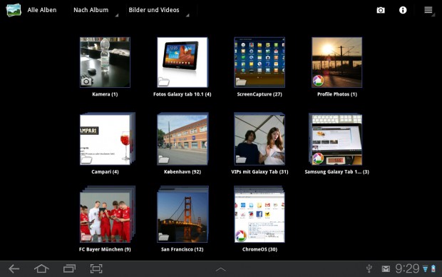 In der Galerie wird der Lagesensor ebenfalls benutzt. Hinter den Bildern sind weitere Bilder zu sehen, die sich abhängig von der Lage im Raum bewegen.