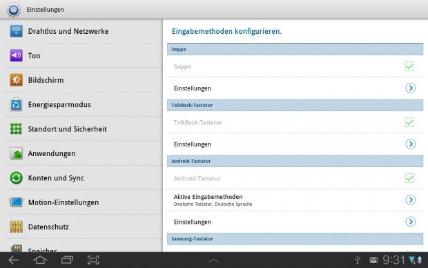 Tastatureinstellungen
