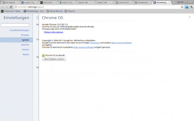 Chrome OS sucht selbstständig nach neuen Versionen.