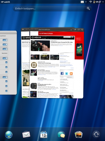 Geöffnete Anwendungen werden als Karten auf dem Homescreen abgelegt, ...