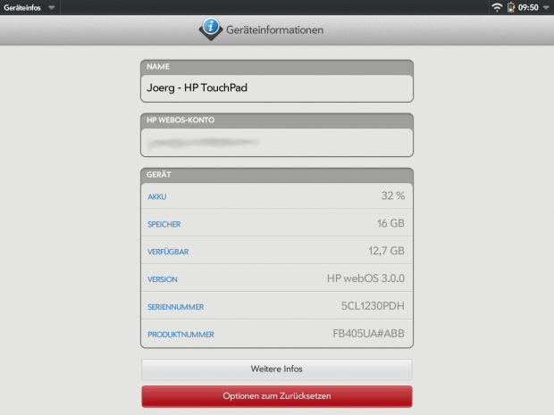 Das Touchpad verwendet das speziell für Tablets angepasste WebOS 3.0.