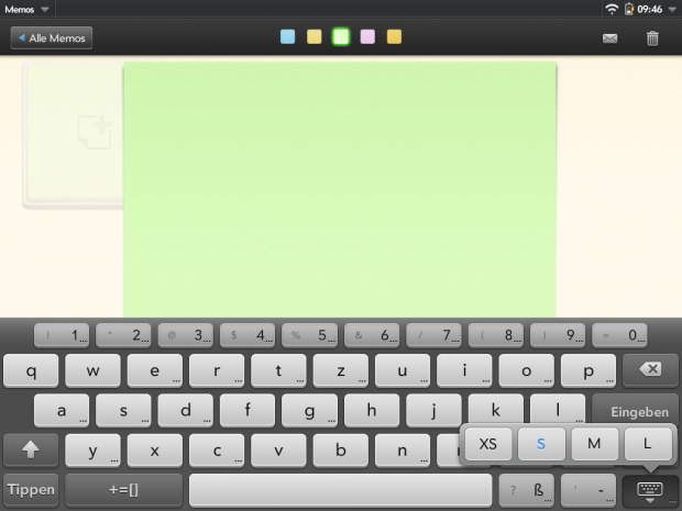 Die virtuelle Tastatur bietet auf der Haupttastatur eine Zahlenreihe und lässt sich in vier Größen nutzen.