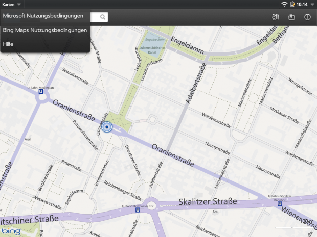 Die Karten-App greift auf das Kartenmaterial von Bing zu ...