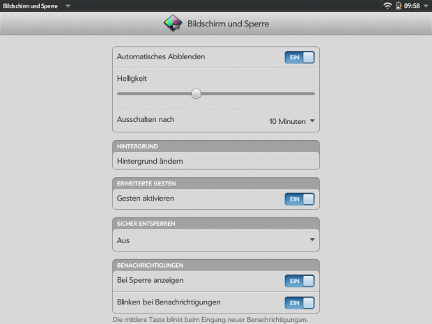 Die Einstellungen für das Panel, das auch im ersten iPad verbaut ist.