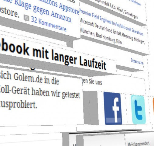 Firefox-Erweiterung Tilt zeigt Golem.de in 3D (Bild: Golem.de)