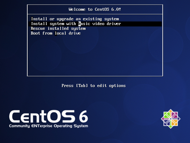 Bootscreen der Installations-CD von Cent OS 6.0