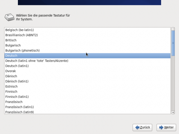 Auswahl des Tastaturlayouts