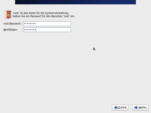 Setzen des Root-Passwortes