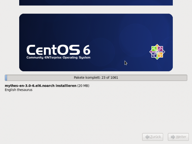 Die Installation zeigt den Vorgang in einem Balken an.