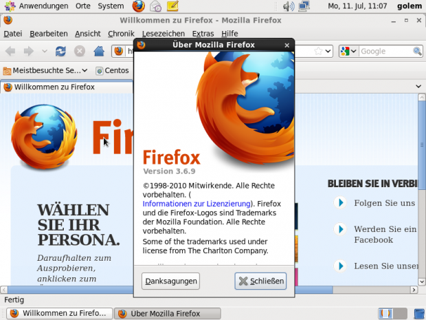 Als Browser kommt Firefox 3.6 zum Einsatz, ...