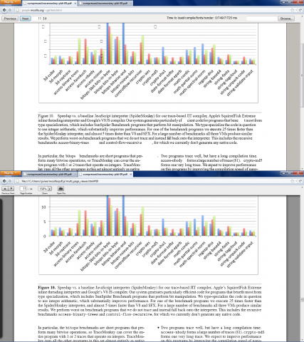 pdf.js 0.2 (unten) im Vergleich mit pdf.js 0.1 (oben)