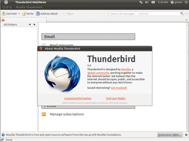 Thunderbird ist ebenfalls auf Version 5 aktualisiert worden.