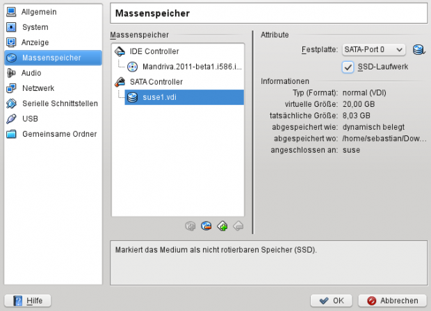SATA-Festplatten lassen sich als SSD konfigurieren, was die Leistung steigern soll.