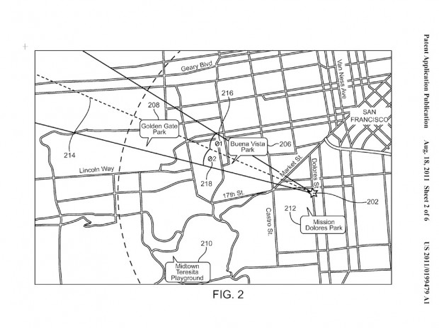 Kartenposition des Anwenders und Ausrichtung - US-Patentantrag 20110199479 (Bild: Apple/US-Patent- und Markenamt)