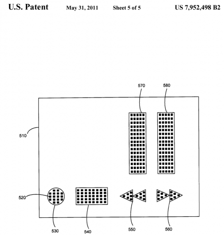 Ausgebildete Knöpfe auf dem Touchscreen - US-Patent 7,952,498 (Bild: Verizon/US-Patent- und Markenamt)