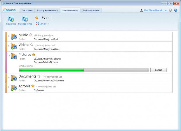 Synchronisation von Dateien mit Acronis True Image Home 2012 (Bild: Acronis)