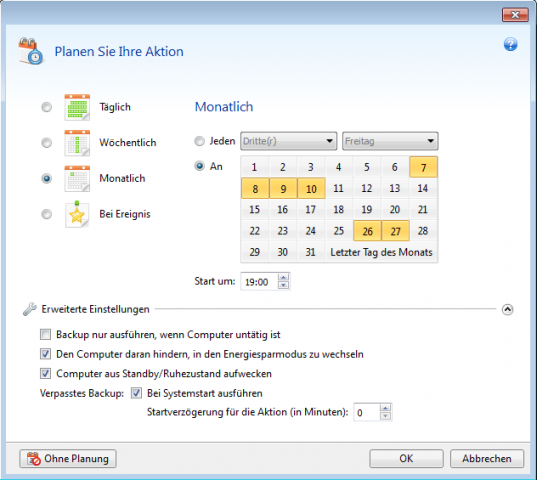 Planung von Backups mit Acronis True Image Home 2012 (Bild: Acronis)
