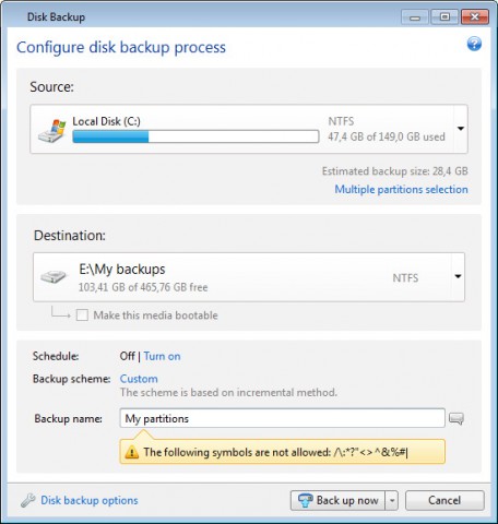 Einstellungsdialog Acronis True Image Home 2012 (Bild: Acronis)