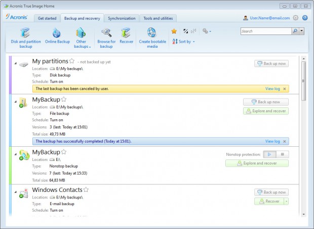 Logs von Acronis True Image Home 2012 (Bild: Acronis)