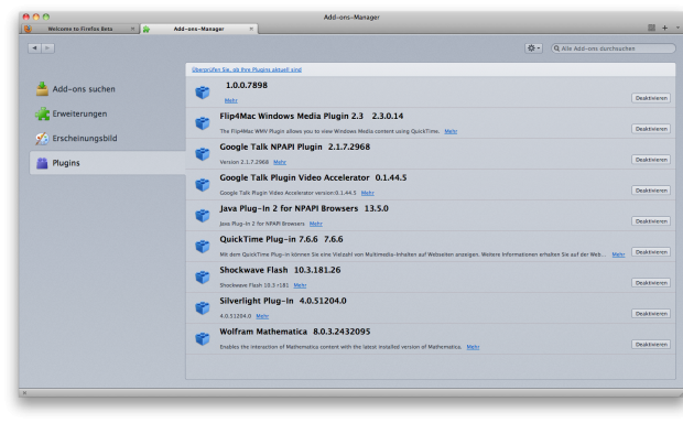 Pluginverwaltung unter Firefox 6