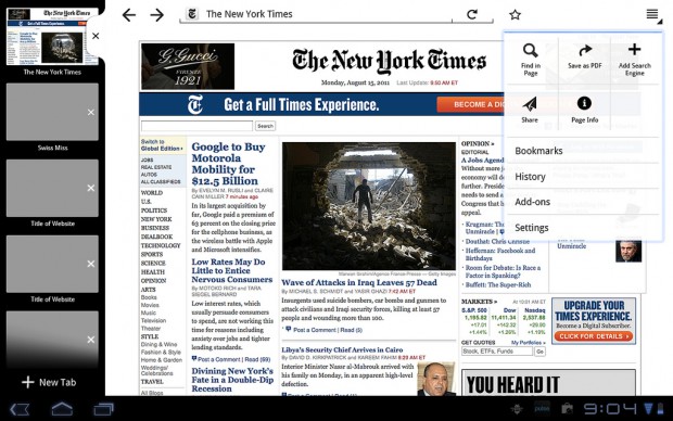 Design-Entwurf für Firefox auf Tablets mit Android 3.0 von Ian Barlow