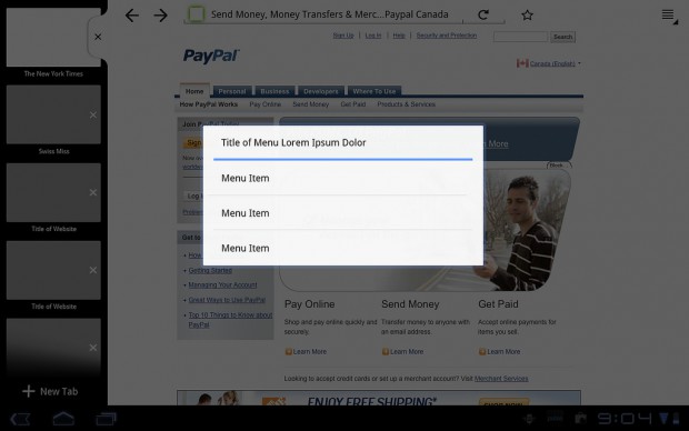 Design-Entwurf für Firefox auf Tablets mit Android 3.0 von Ian Barlow