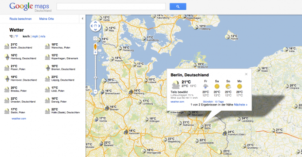 Google Maps mit Wettereinblendung (Bild: Google/Golem.de)