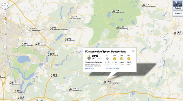Google Maps mit Wettereinblendung (Bild: Google/Golem.de)